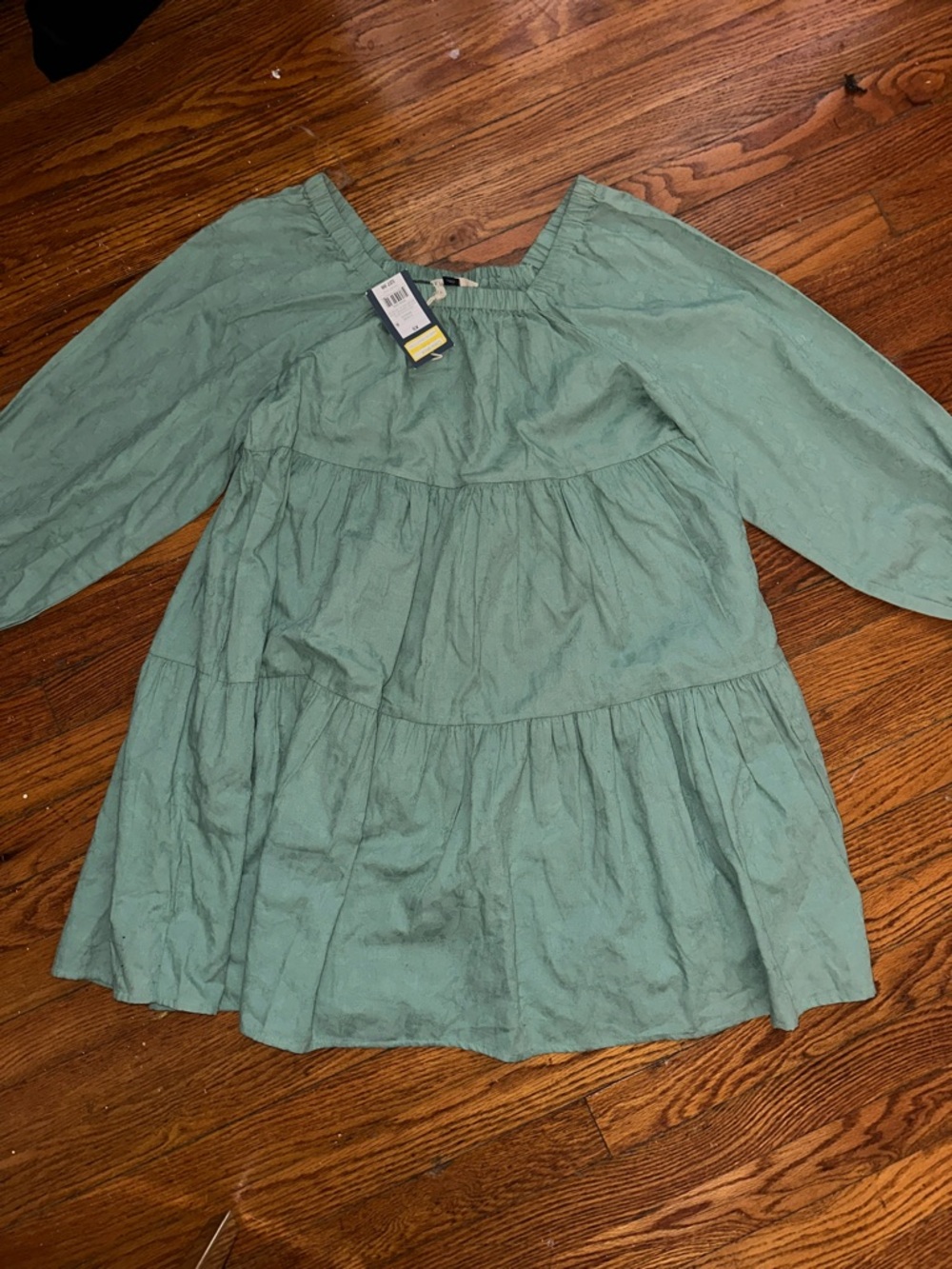 Universal Thread Girls' Sage Green Tiered Long-Sleeve Dress